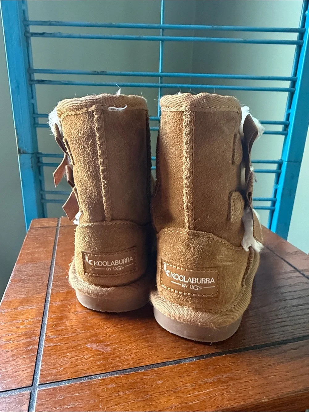 Koolaburra Tan Suede Faux-Fur Lined Kids Boots with Side Bows